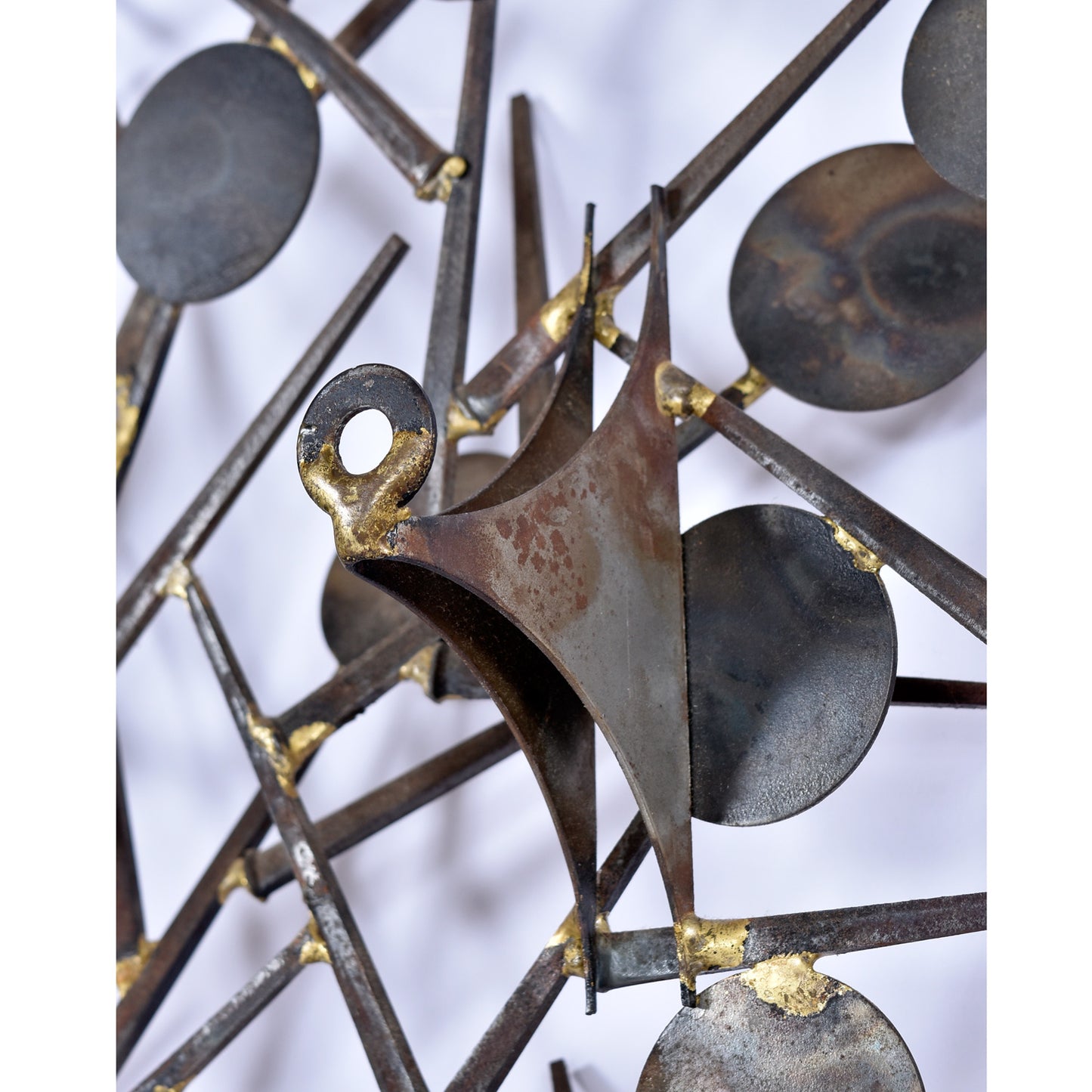 Large Marc Creates Brutalist Torch Cut Metal Nail Tree Sculpture